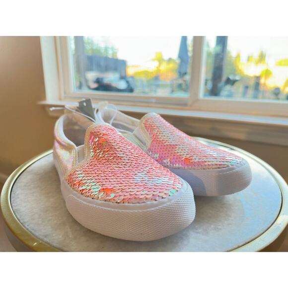 Cat & Jack Girls Size 3 Slip-On Sneakers | Pink Sequin Iridescent Shoes NWT - Picture 6 of 11